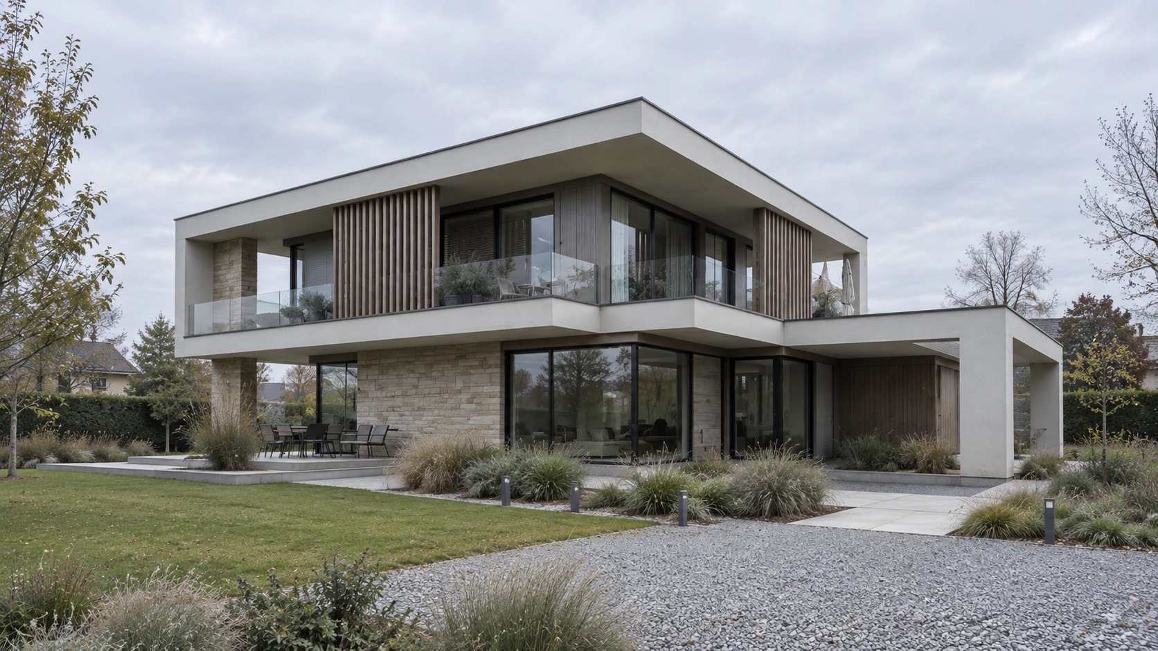 Saturne — maison à étage de la collection A1, bois et pierre claire